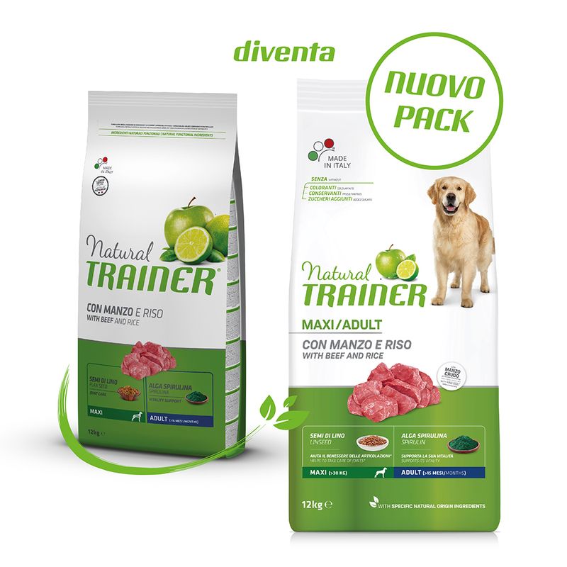 2x12kg Natural Trainer Maxi Adult con Manzo e Riso - Crocchette Cane 2x12kg Natural Trainer Maxi Adult con Manzo e Riso - Crocchette Cane